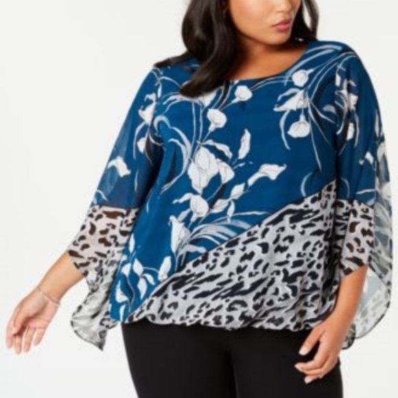 Alfani Tops - Alfani Angel Sleeve Bubble Hem Floral Blouse Top
